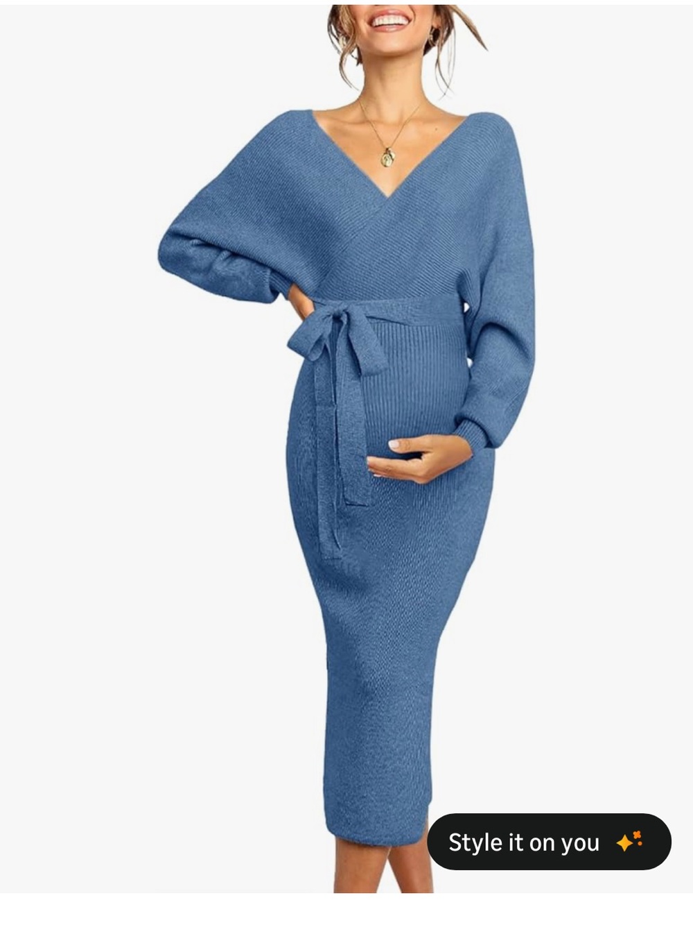 Blue maternity sweater dress